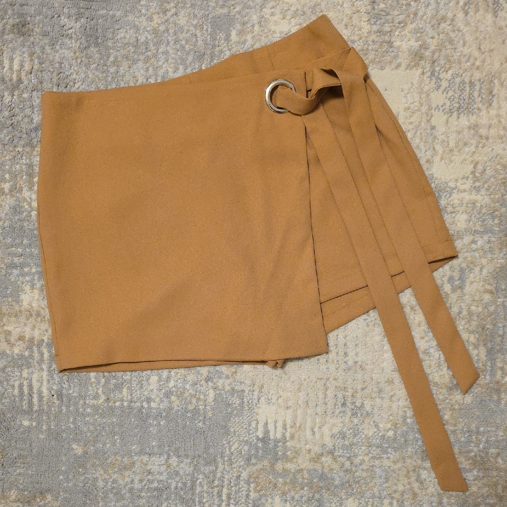 Storee Tan Wrap Side Tie Skort